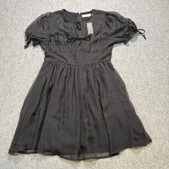 Women's All In Favor Black Sheer Short Sleeve Dress Size L NEW - Picture 1 of 11
